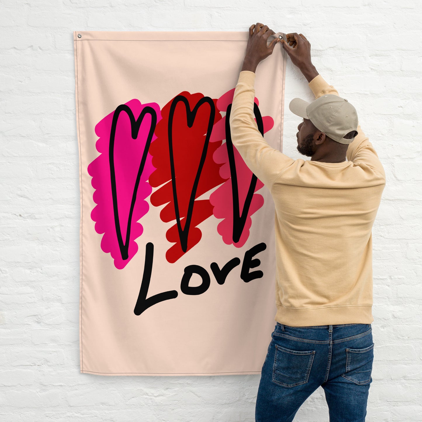 Hearts and Love Doodle Flag