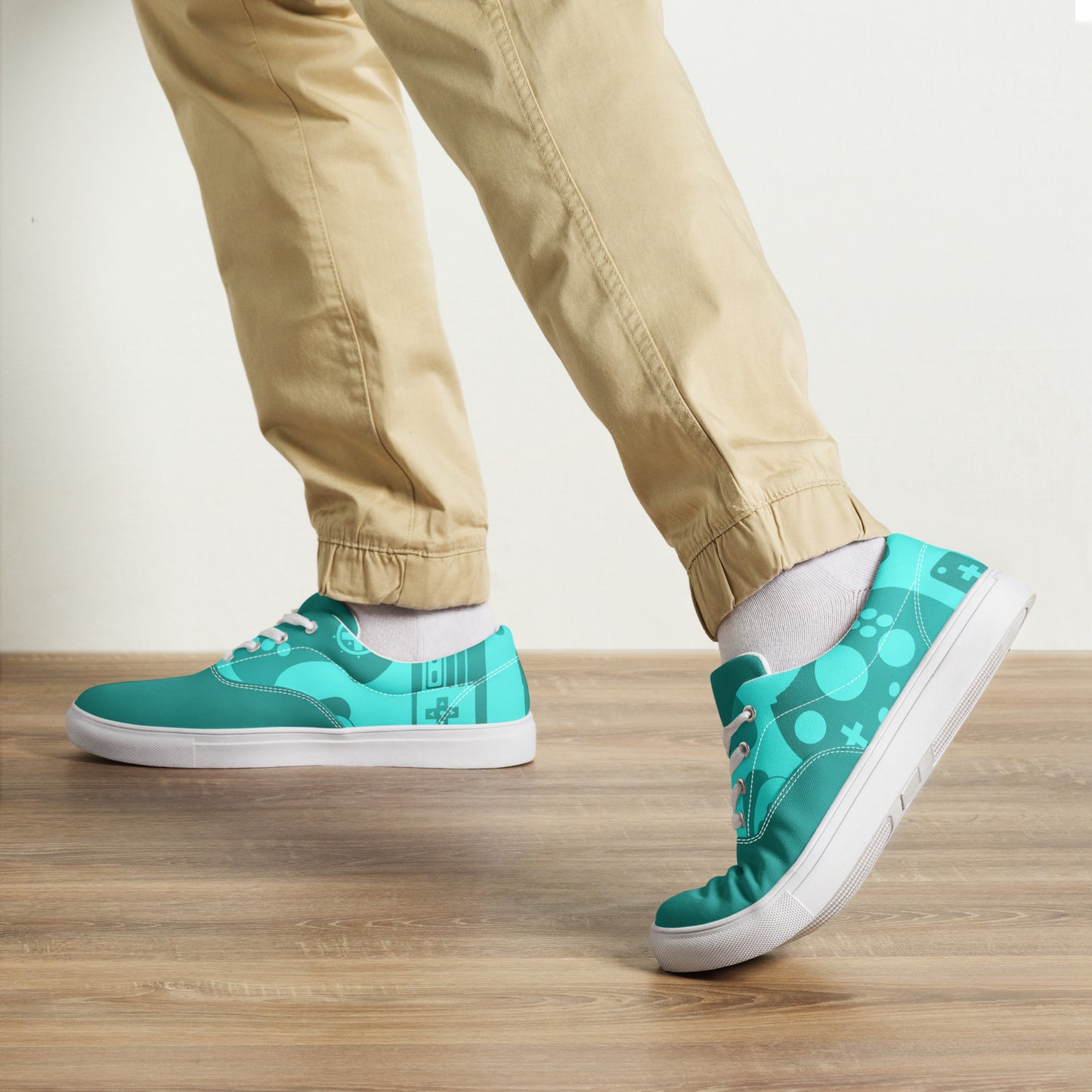 Game on Your Feet: Men's Lace-up Canvas Shoes with Gamepad Controller Design