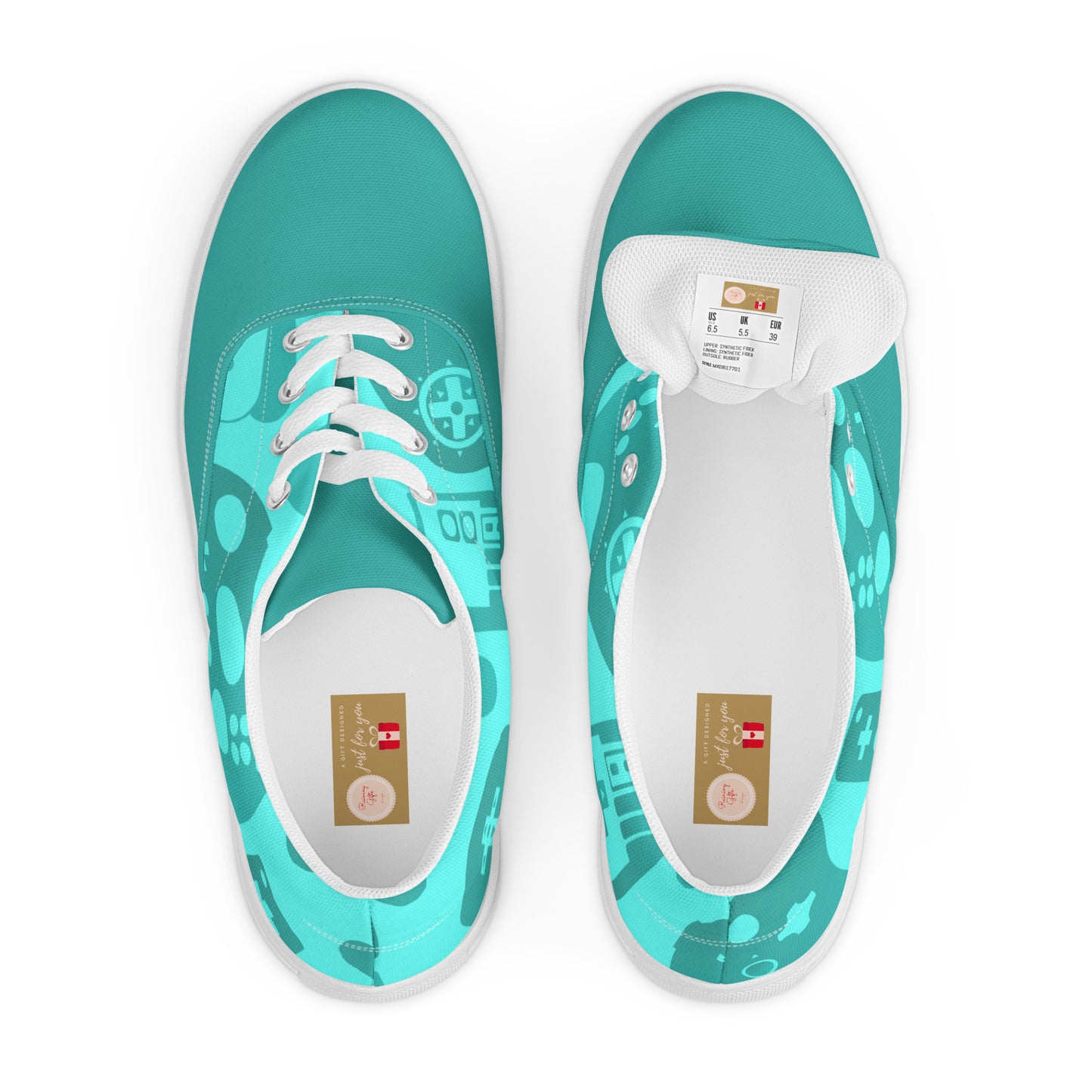 Game on Your Feet: Men's Lace-up Canvas Shoes with Gamepad Controller Design