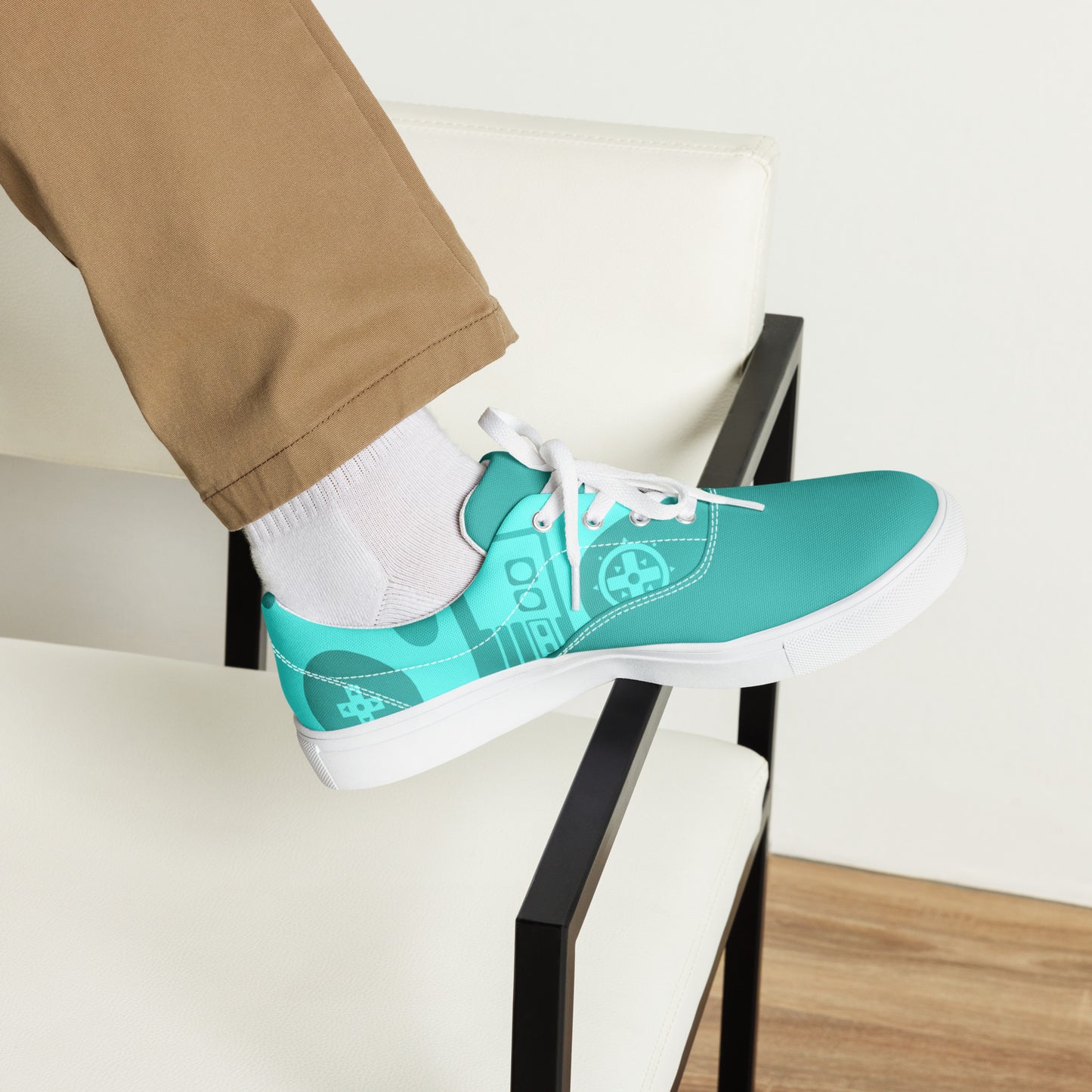 Game on Your Feet: Men's Lace-up Canvas Shoes with Gamepad Controller Design