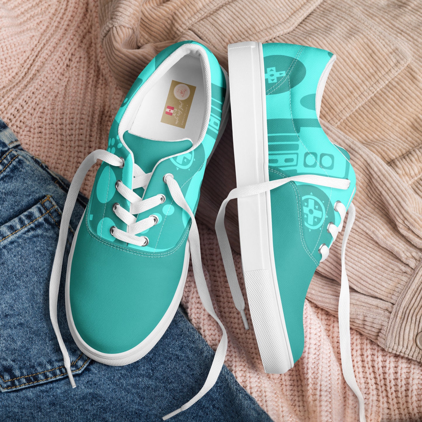 Game on Your Feet: Men's Lace-up Canvas Shoes with Gamepad Controller Design