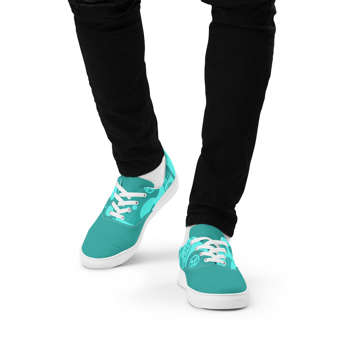 Game on Your Feet: Men's Lace-up Canvas Shoes with Gamepad Controller Design