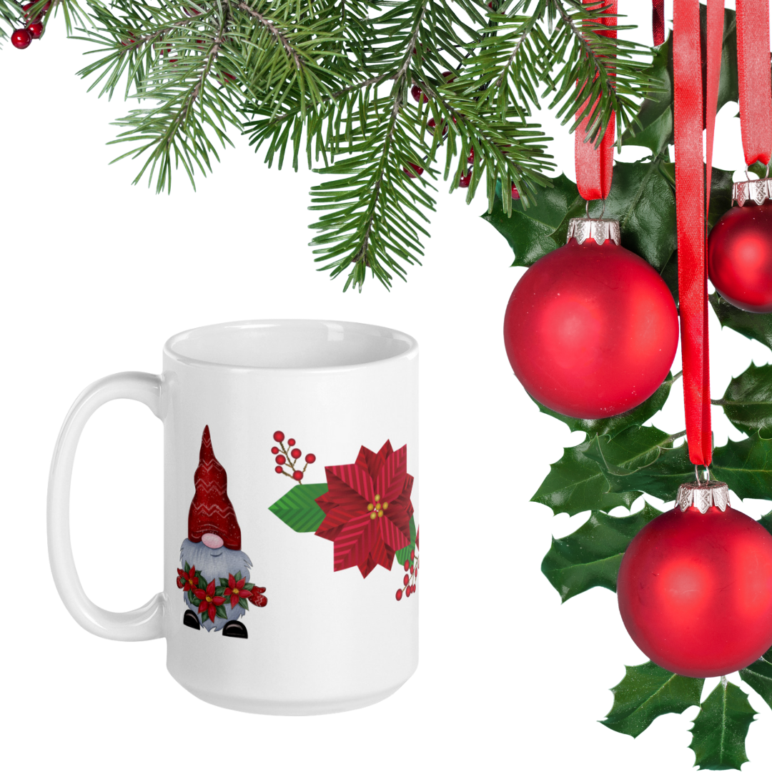 Gnome Mug with Poinsettias