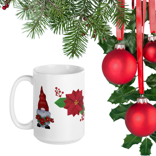 Gnome Mug with Poinsettias