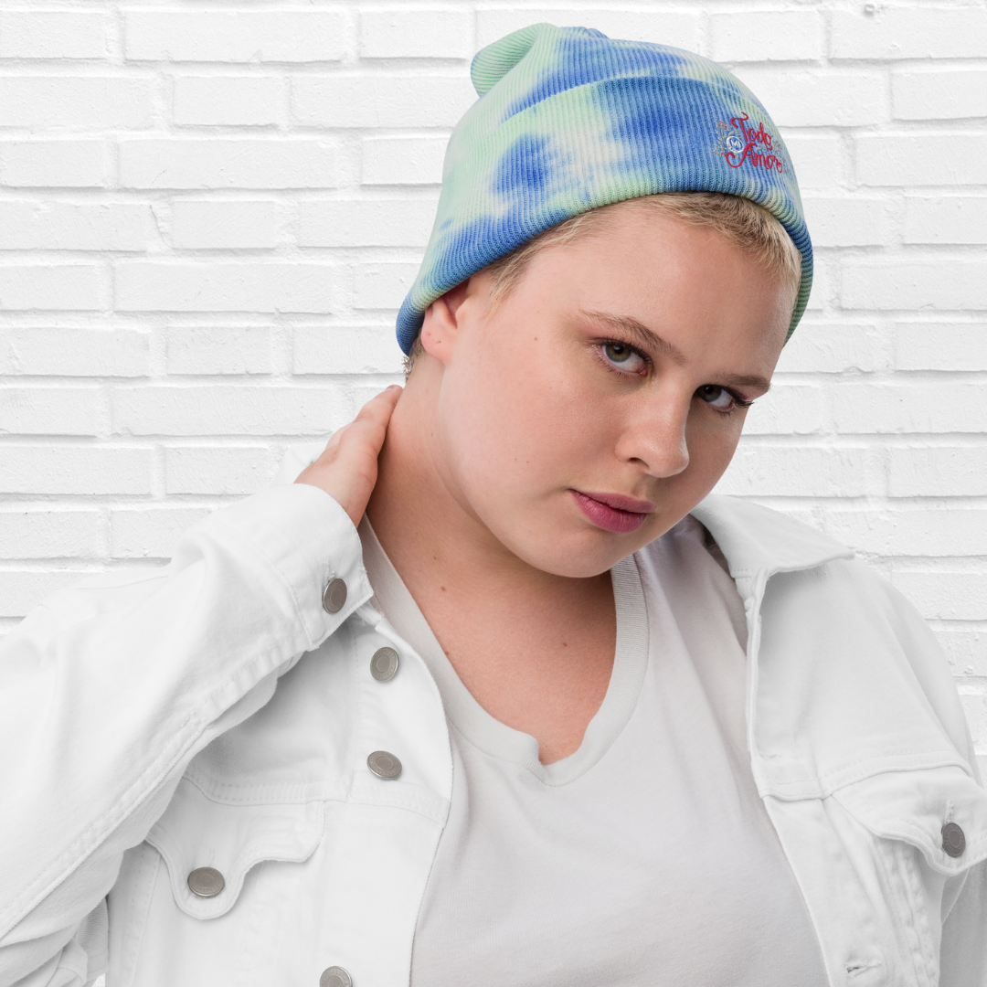 Unisex Embroidered Tie-dye Beanie Mexican Quote Spanish Hand Lettering Todo mi Amor