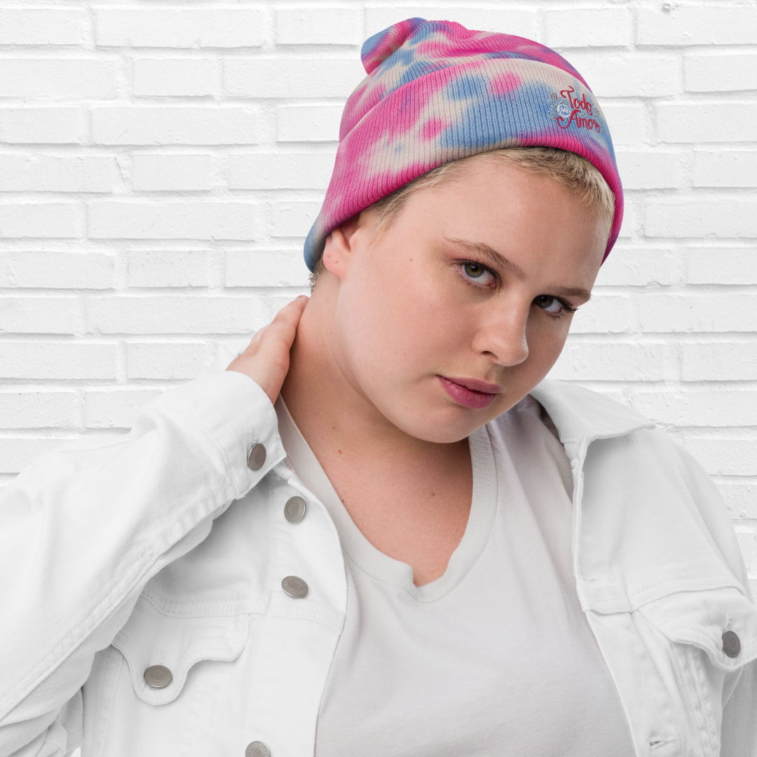 Unisex Embroidered Tie-dye Beanie Mexican Quote Spanish Hand Lettering Todo mi Amor