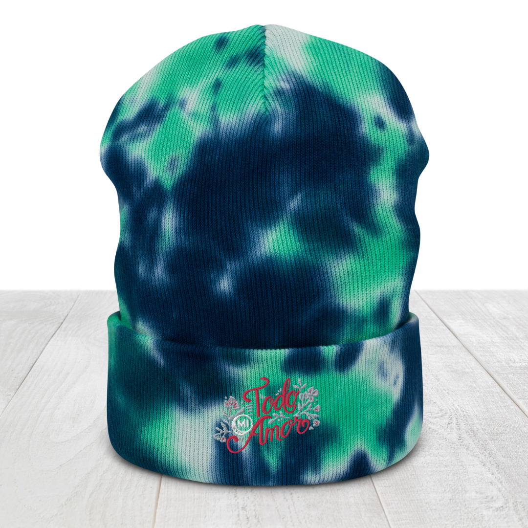 Unisex Embroidered Tie-dye Beanie Mexican Quote Spanish Hand Lettering Todo mi Amor