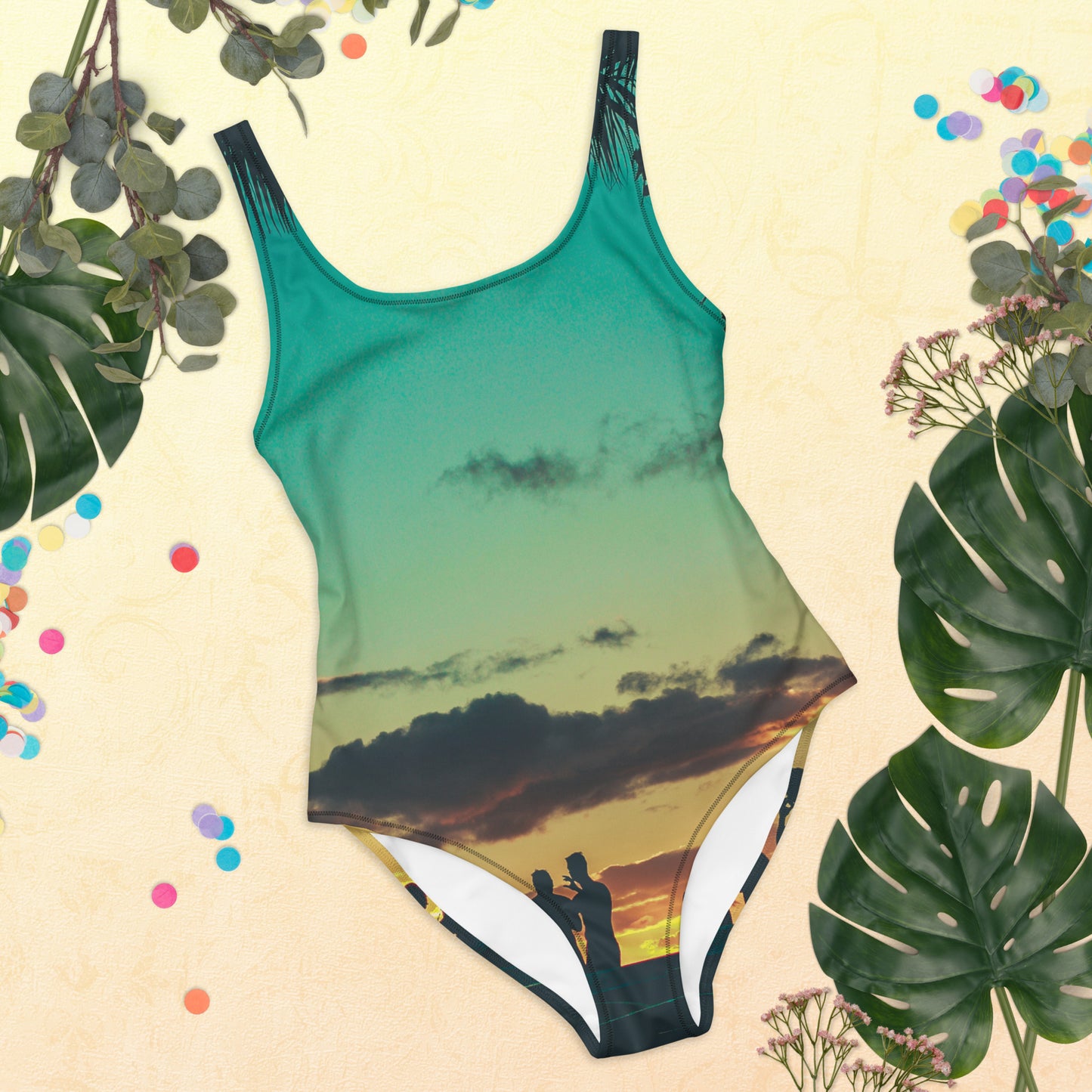 Fashionable Unique One-Piece Swimsuit Tropical Beach Party