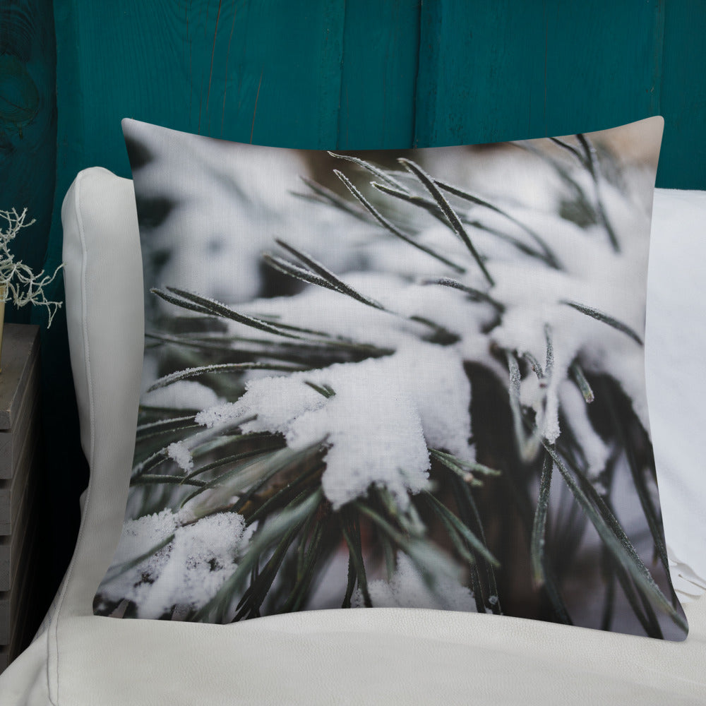 Decorative Premium Pillow for Bed or Sofa. Pine Tree with Fresh Snow!