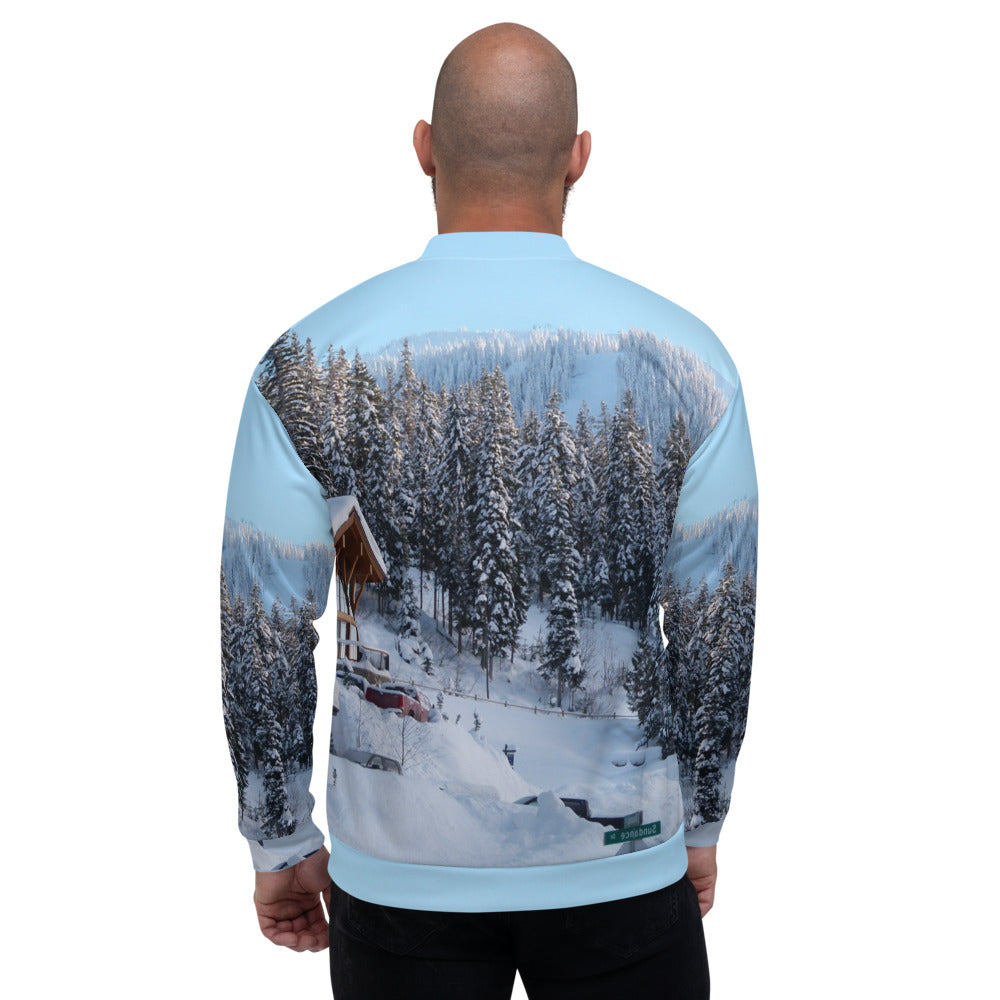 Bomber Jacket Men & Women House Covered in Snow