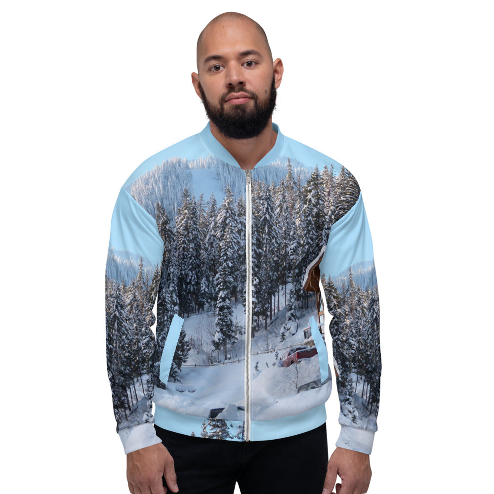 Bomber Jacket Men & Women House Covered in Snow