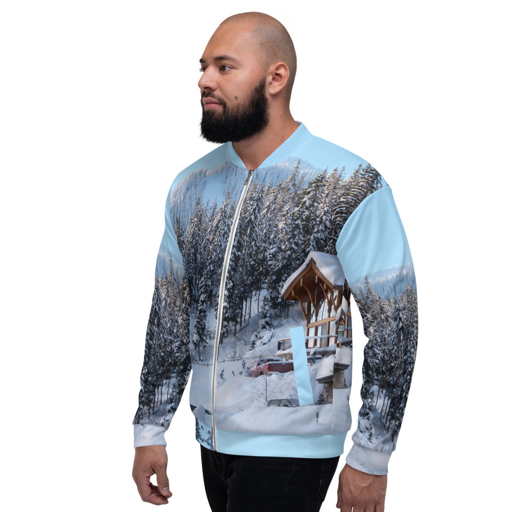 Bomber Jacket Men & Women House Covered in Snow