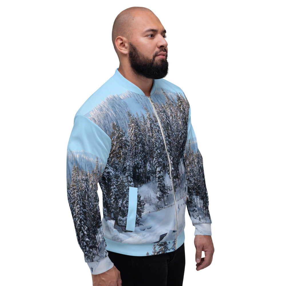 Bomber Jacket Men & Women House Covered in Snow