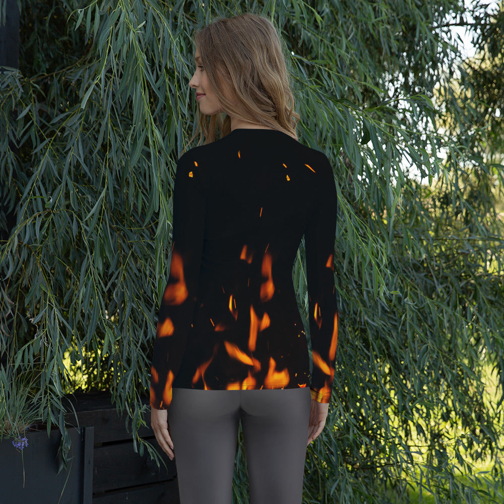 Cheerful Women's Rash Guard. Fire in Dark!