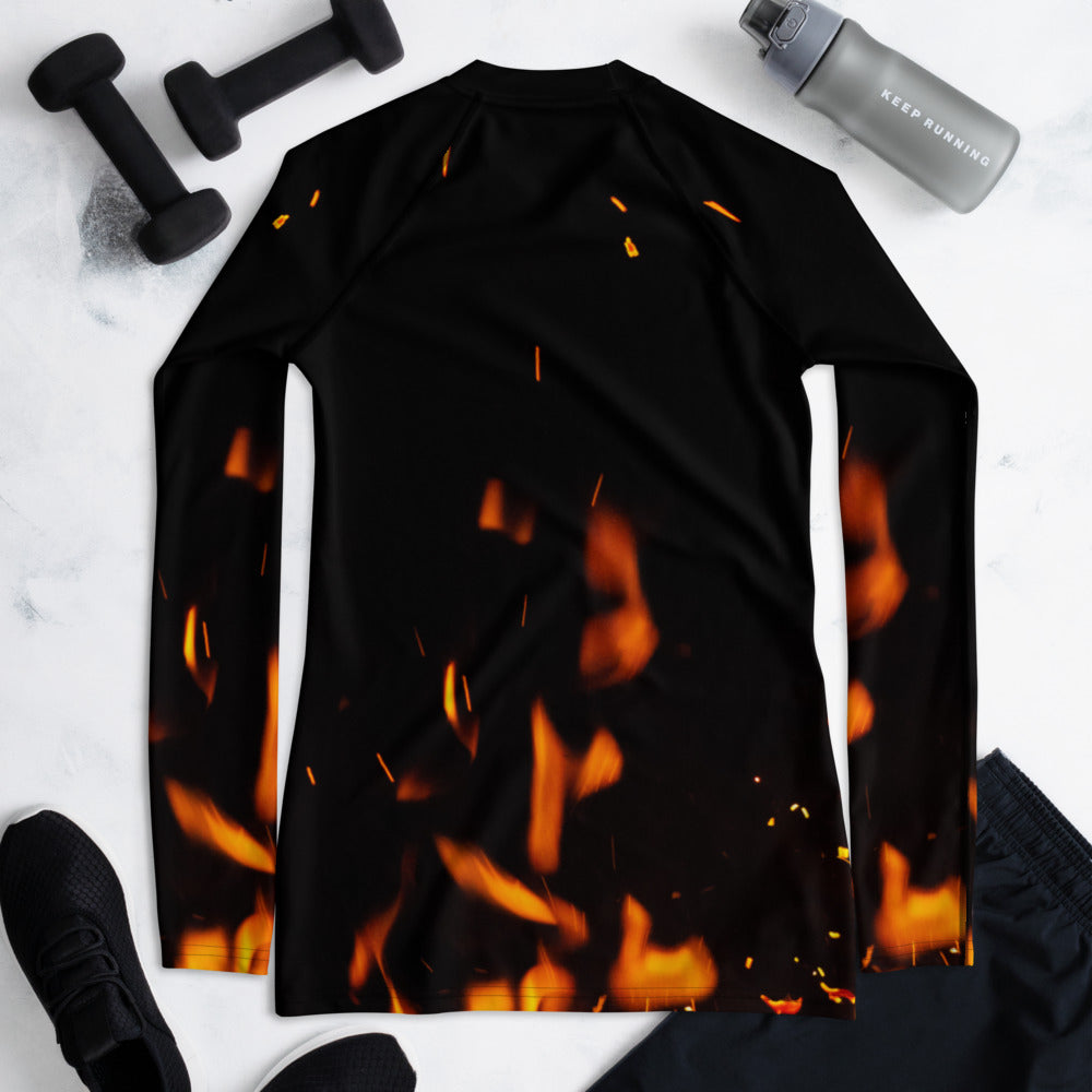 Cheerful Women's Rash Guard. Fire in Dark!