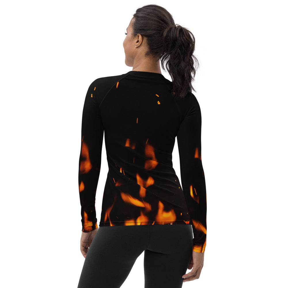 Cheerful Women's Rash Guard. Fire in Dark!