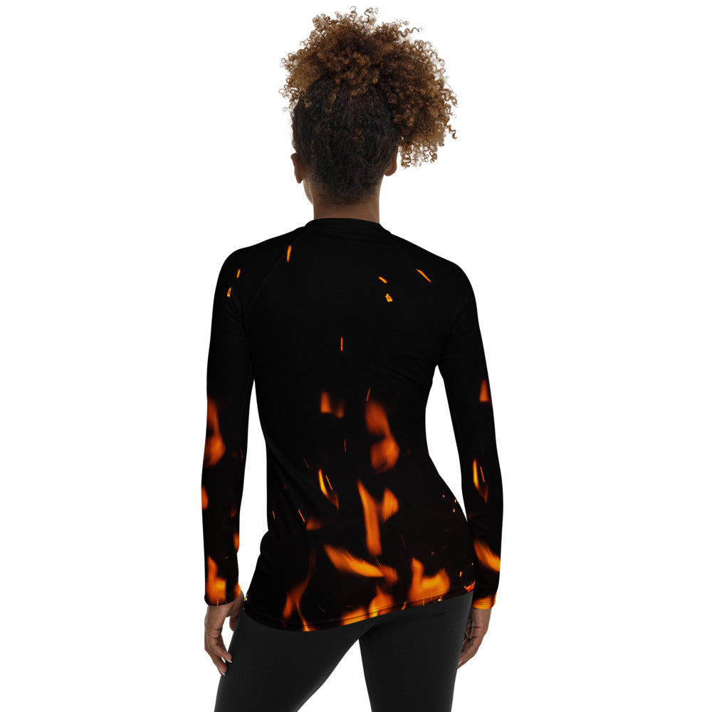 Cheerful Women's Rash Guard. Fire in Dark!