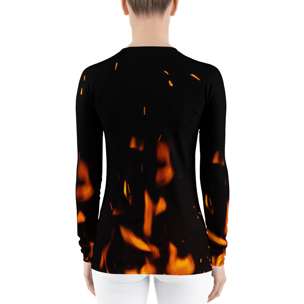 Cheerful Women's Rash Guard. Fire in Dark!