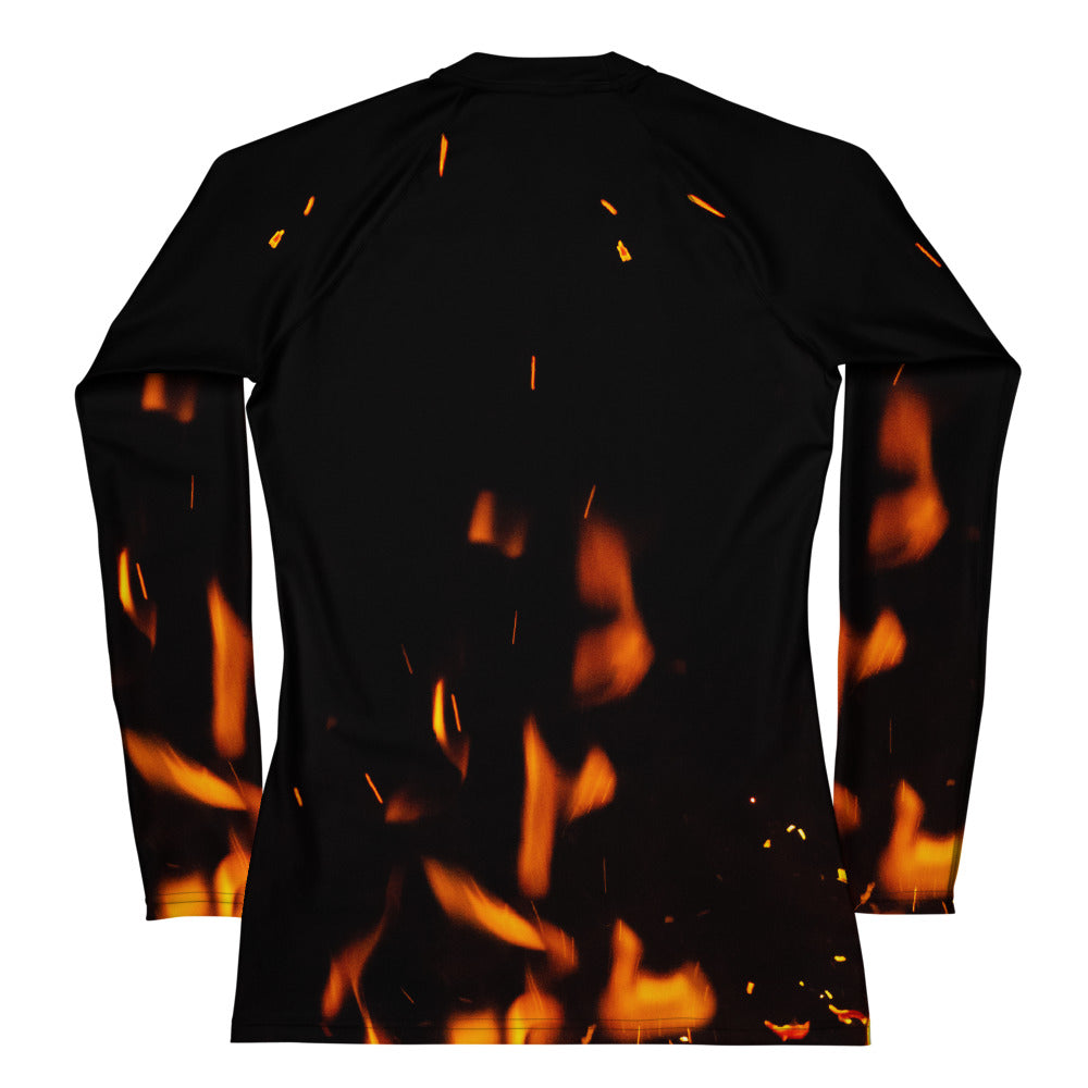 Cheerful Women's Rash Guard. Fire in Dark!
