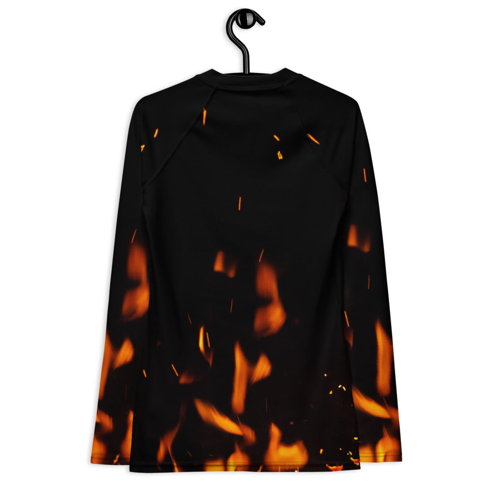 Cheerful Women's Rash Guard. Fire in Dark!