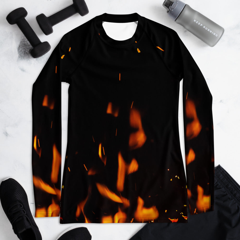 Cheerful Women's Rash Guard. Fire in Dark!