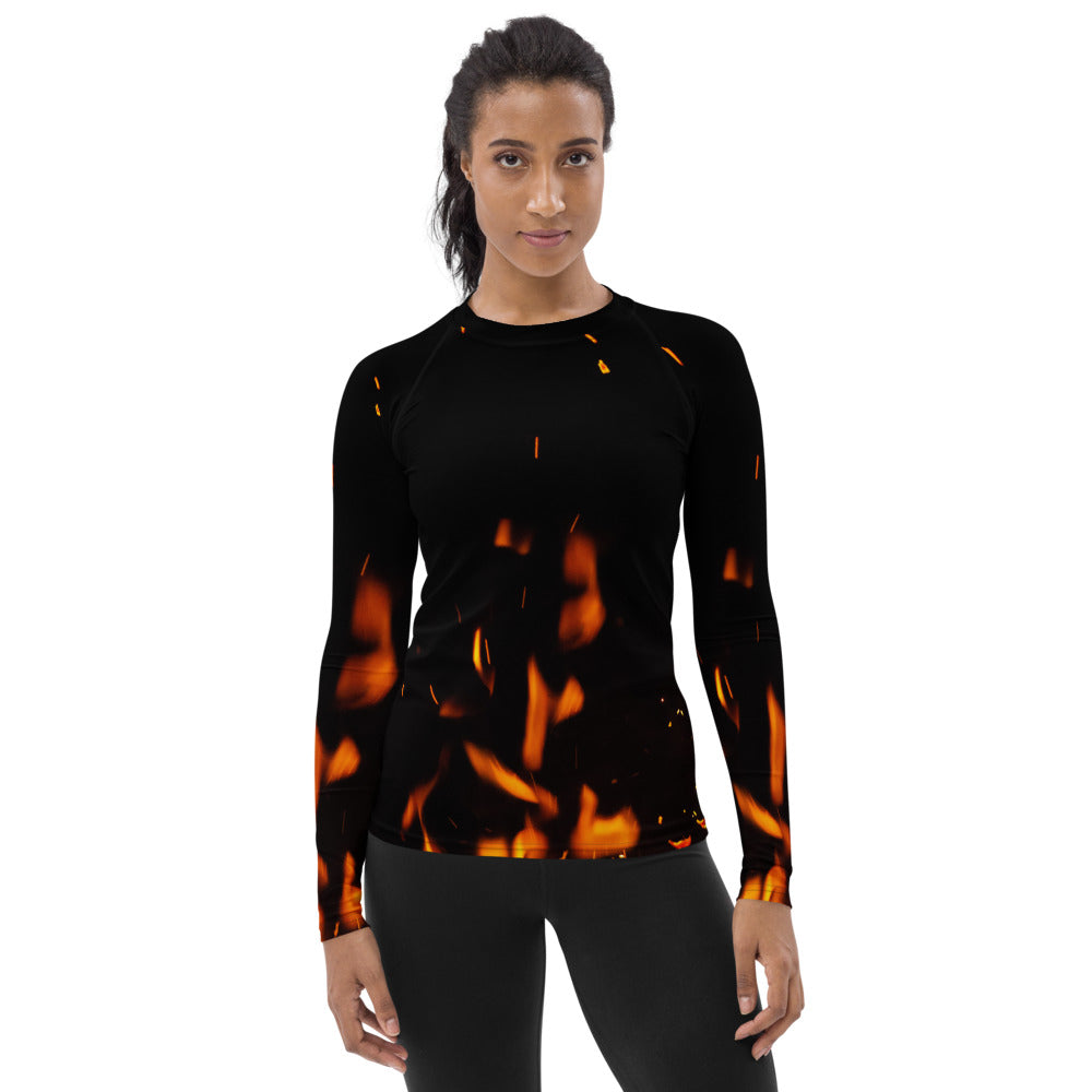 Cheerful Women's Rash Guard. Fire in Dark!