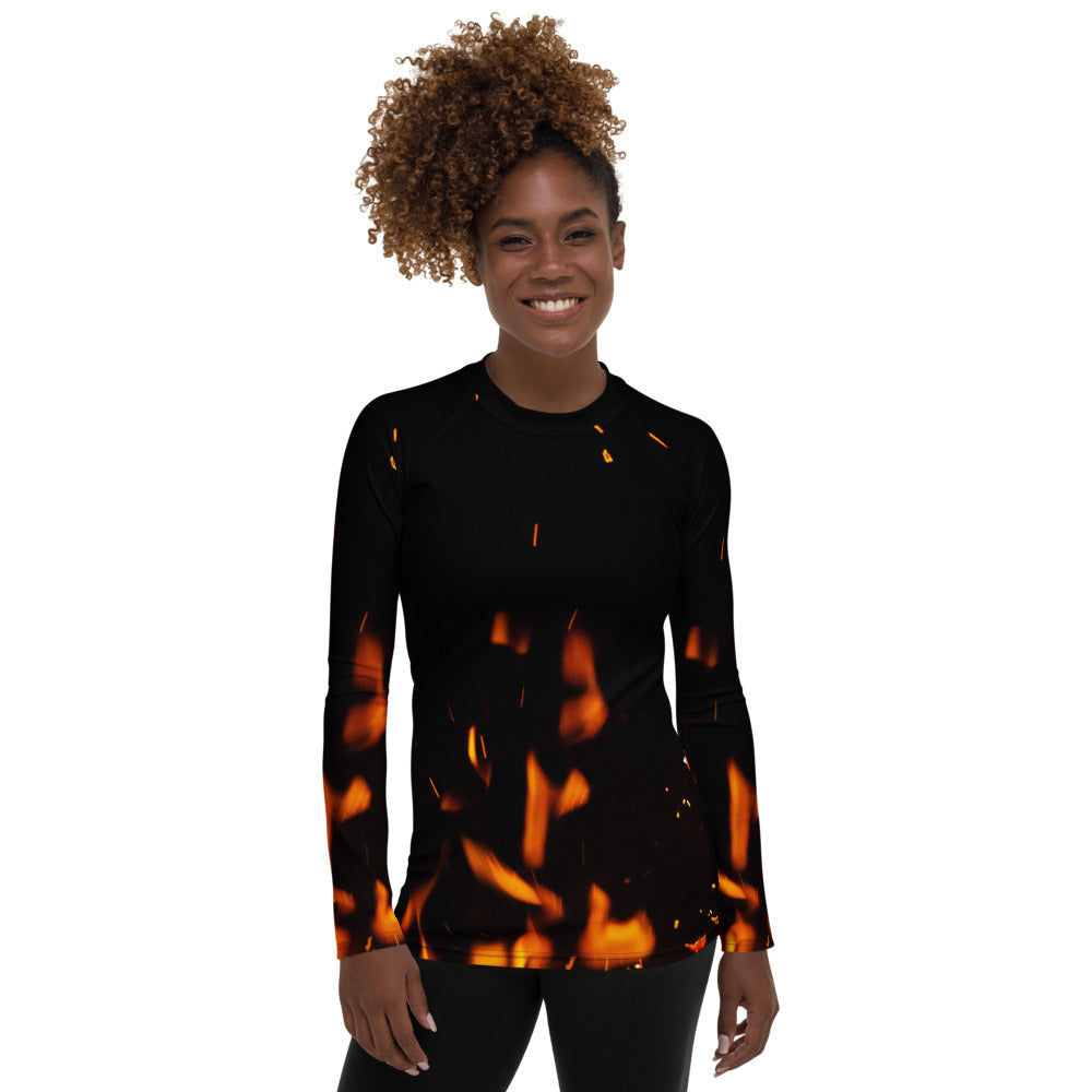 Cheerful Women's Rash Guard. Fire in Dark!