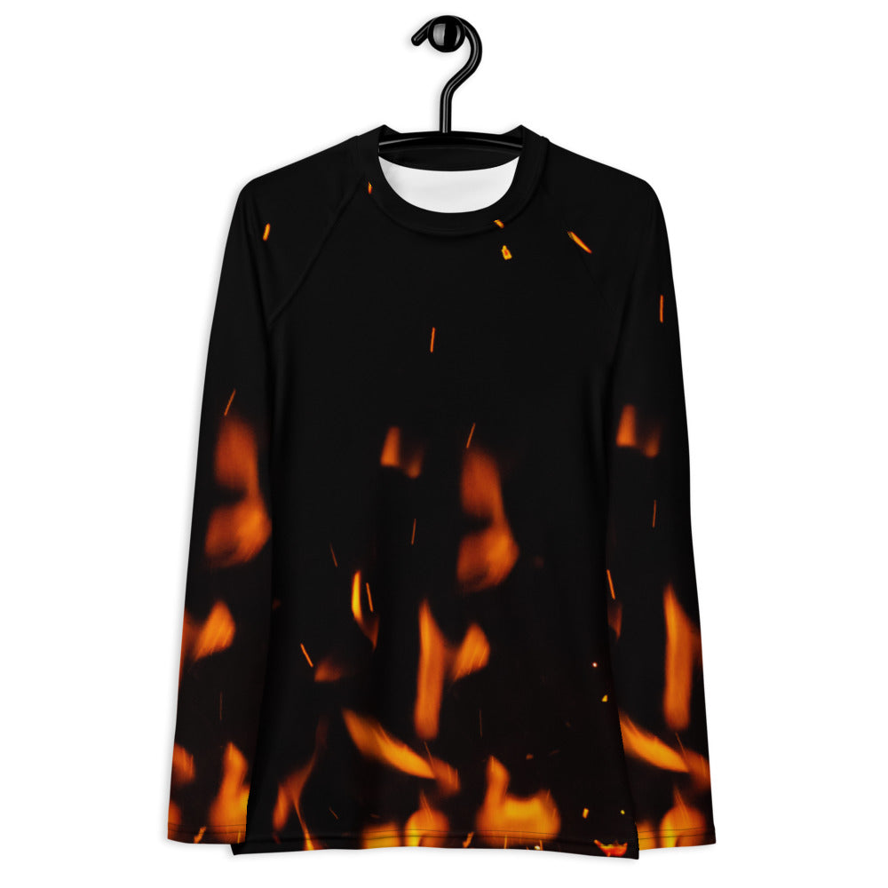 Cheerful Women's Rash Guard. Fire in Dark!