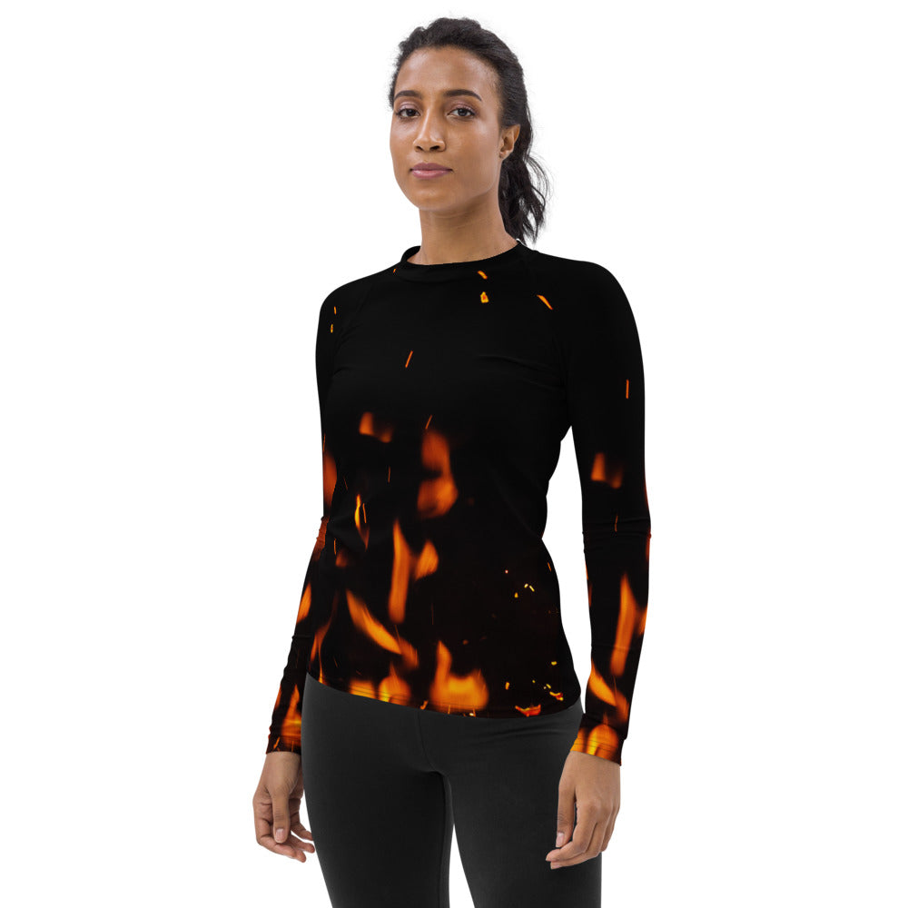 Cheerful Women's Rash Guard. Fire in Dark!