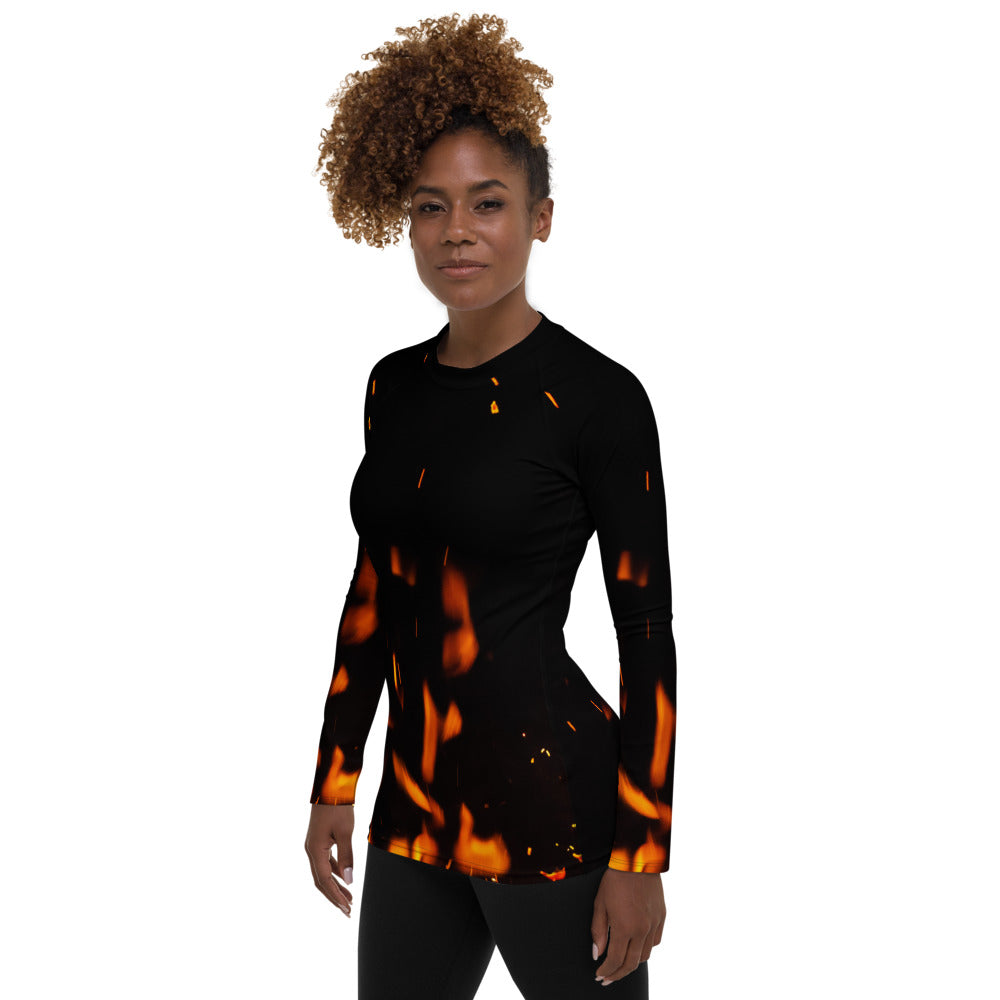 Cheerful Women's Rash Guard. Fire in Dark!