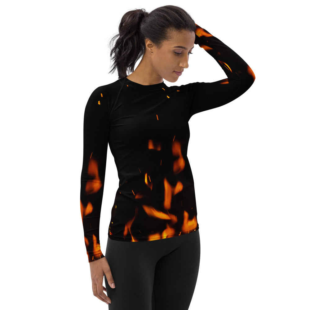Cheerful Women's Rash Guard. Fire in Dark!