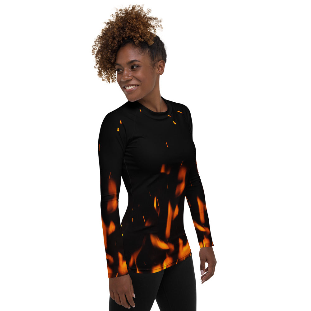 Cheerful Women's Rash Guard. Fire in Dark!