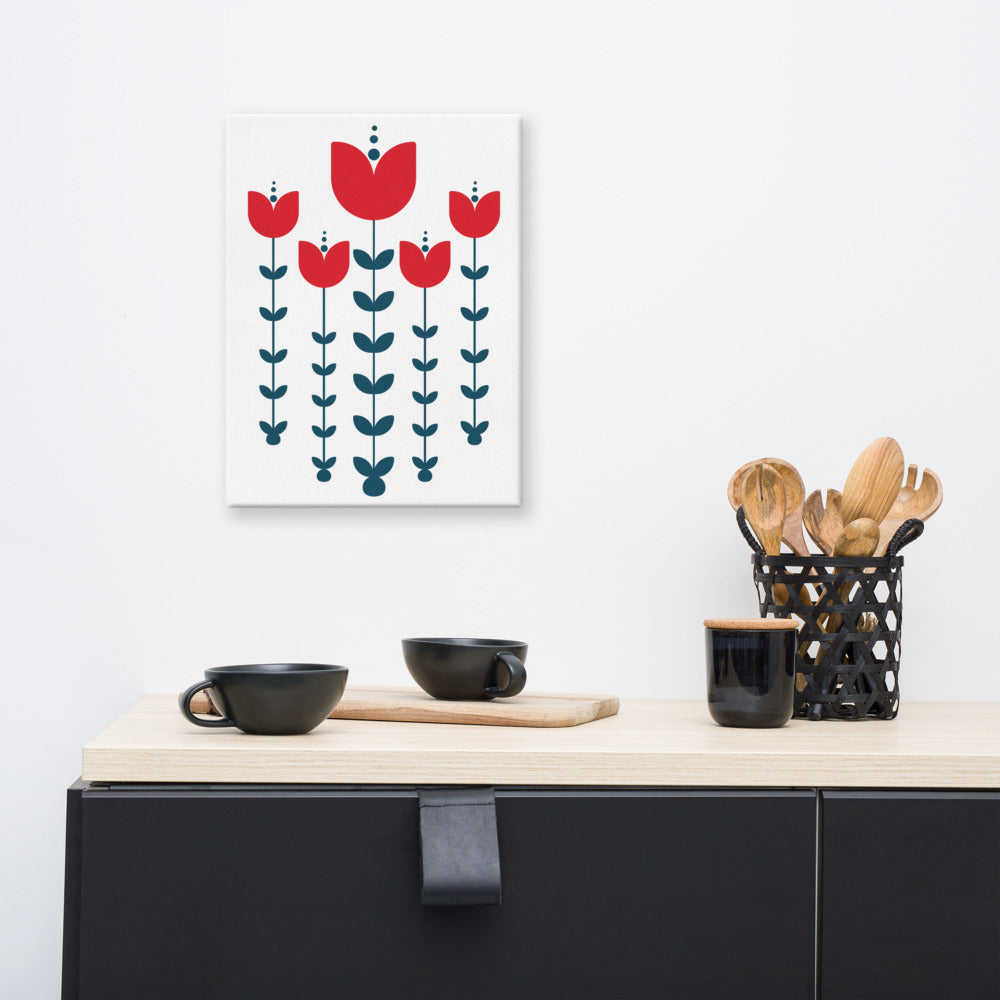 Red Scandinavian Flowers Canvas