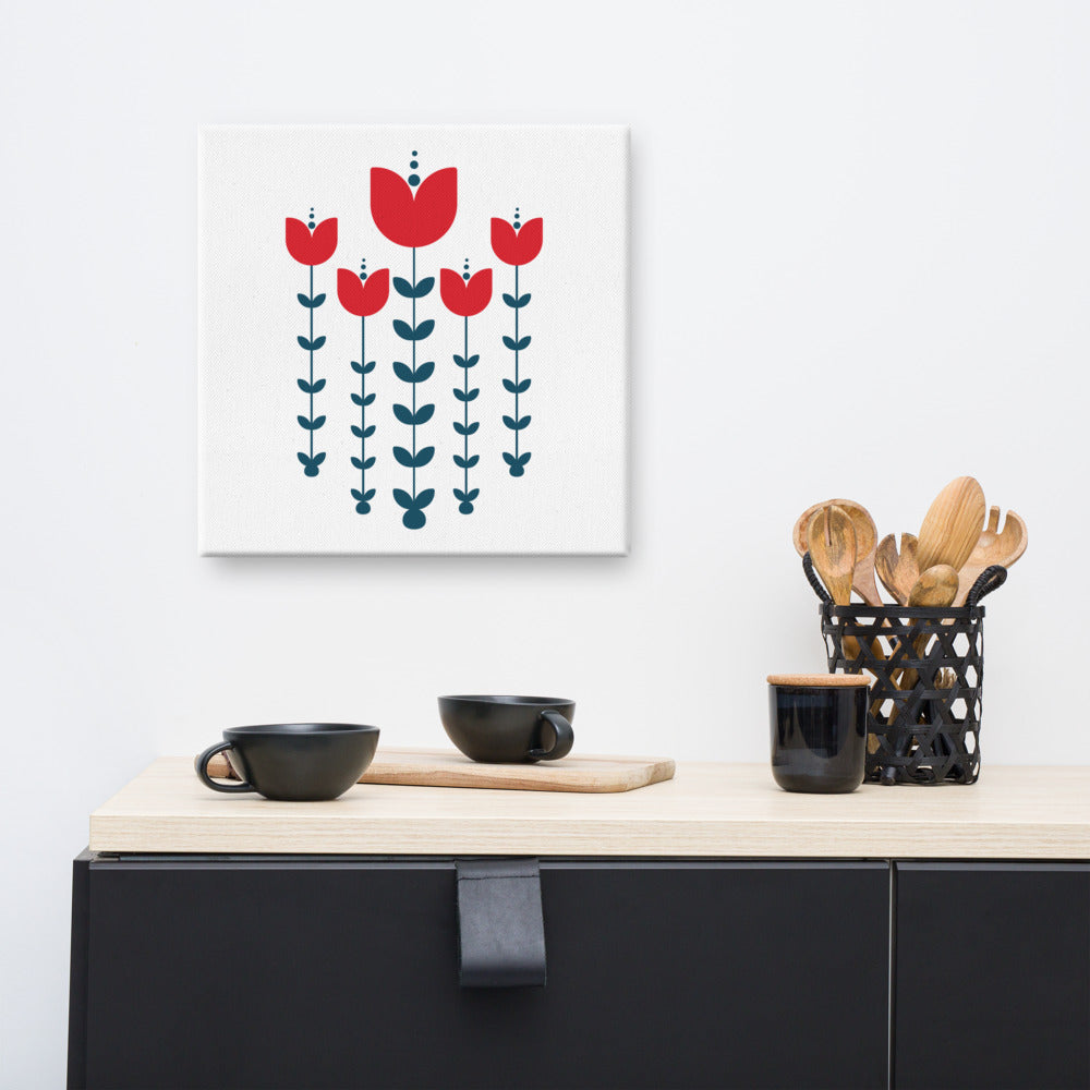 Red Scandinavian Flowers Canvas