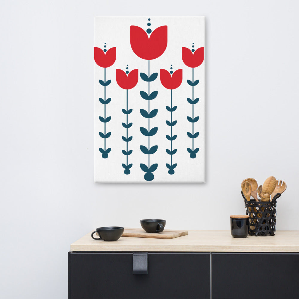 Red Scandinavian Flowers Canvas