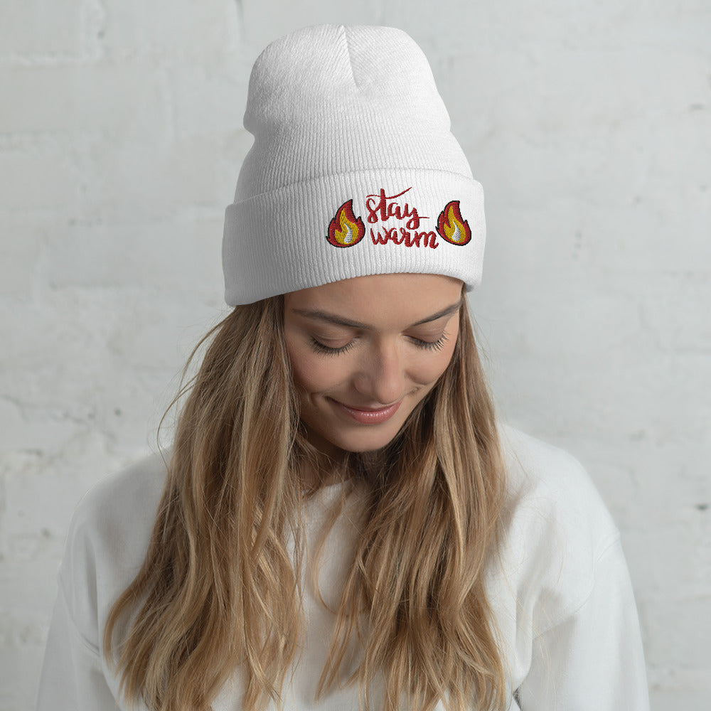 Unisex Winter Embroidered Cuffed Beanie