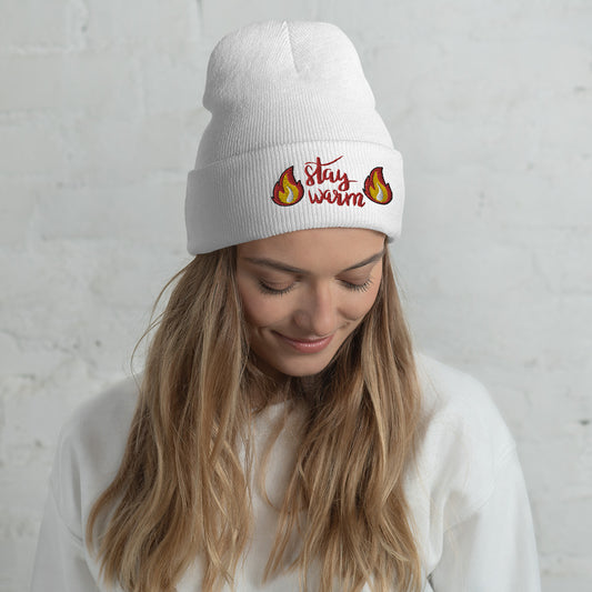 Unisex Winter Embroidered Cuffed Beanie