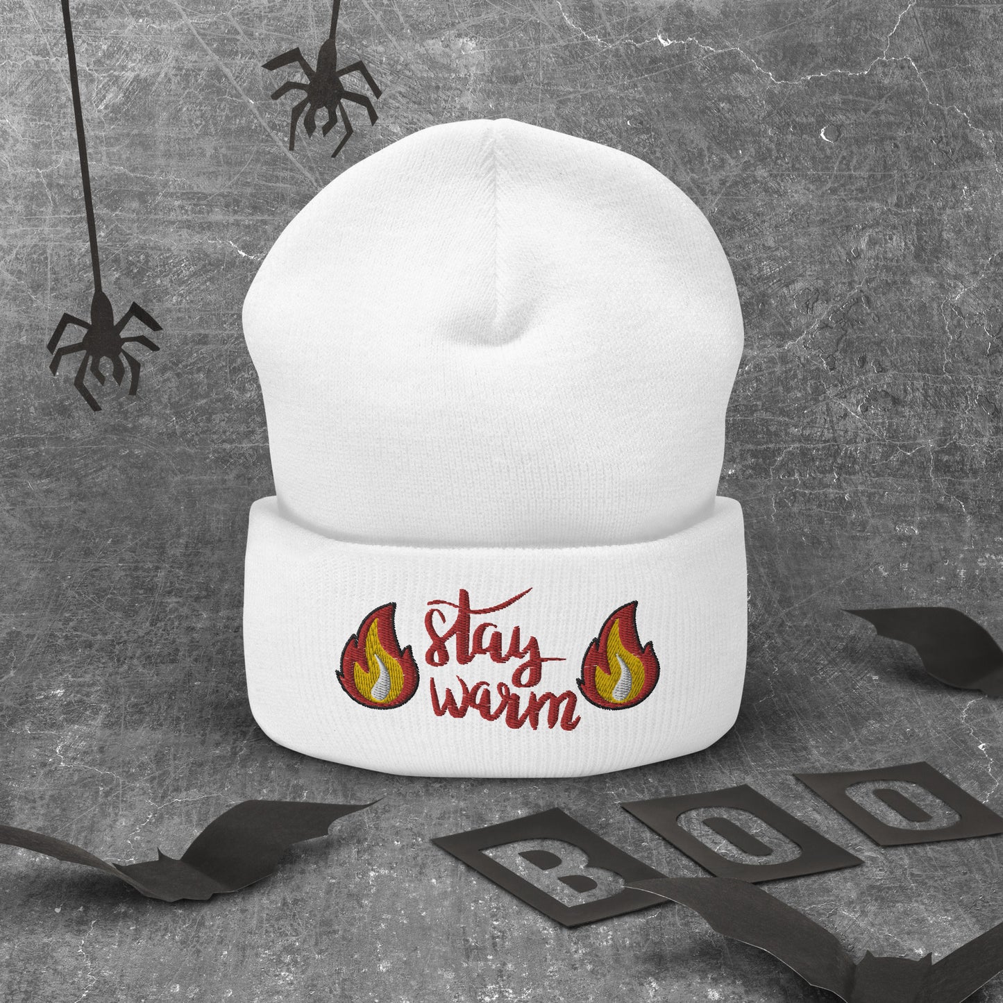 Unisex Winter Embroidered Cuffed Beanie Stay Warm