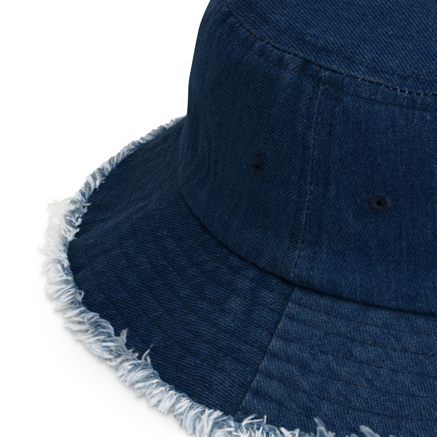 Unisex Embroidered Distressed Denim Bucket Hat Sea Lettering