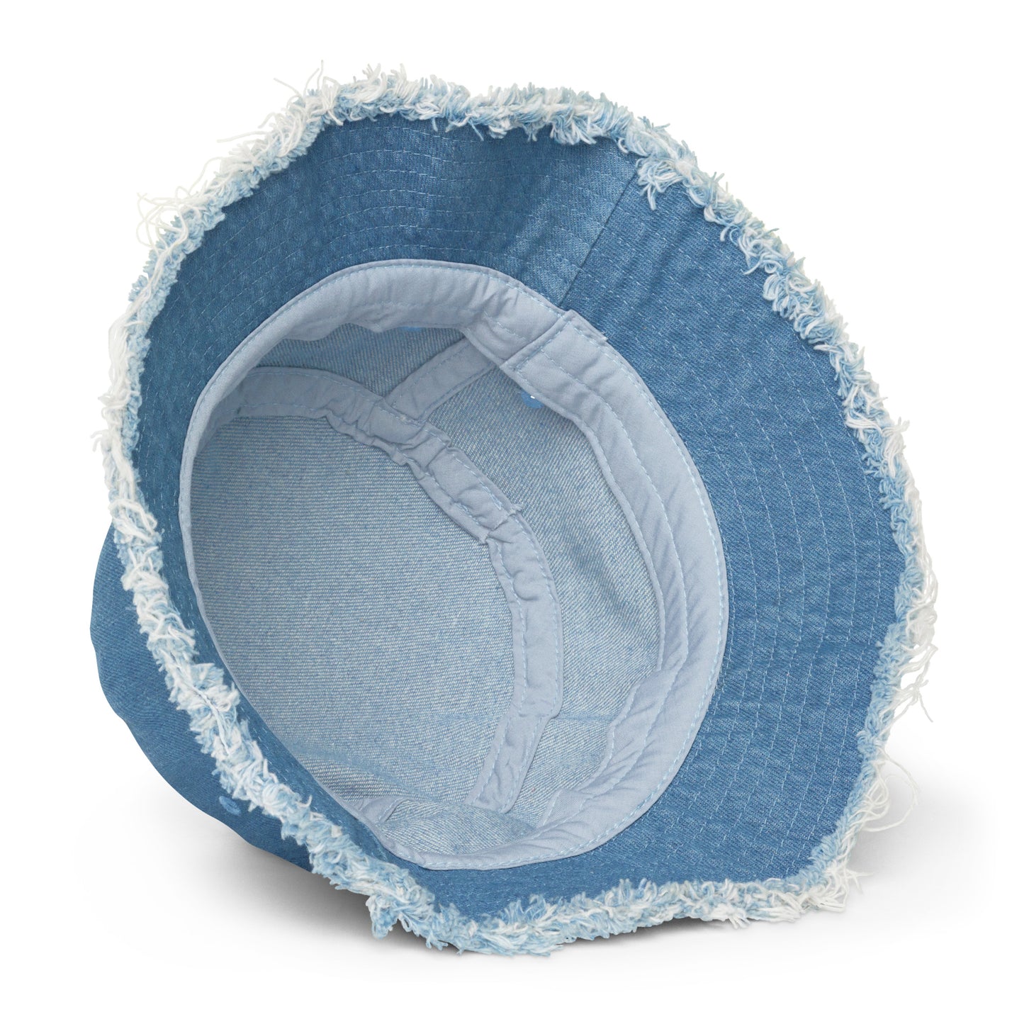 Unisex Embroidered Distressed Denim Bucket Hat Sea Lettering