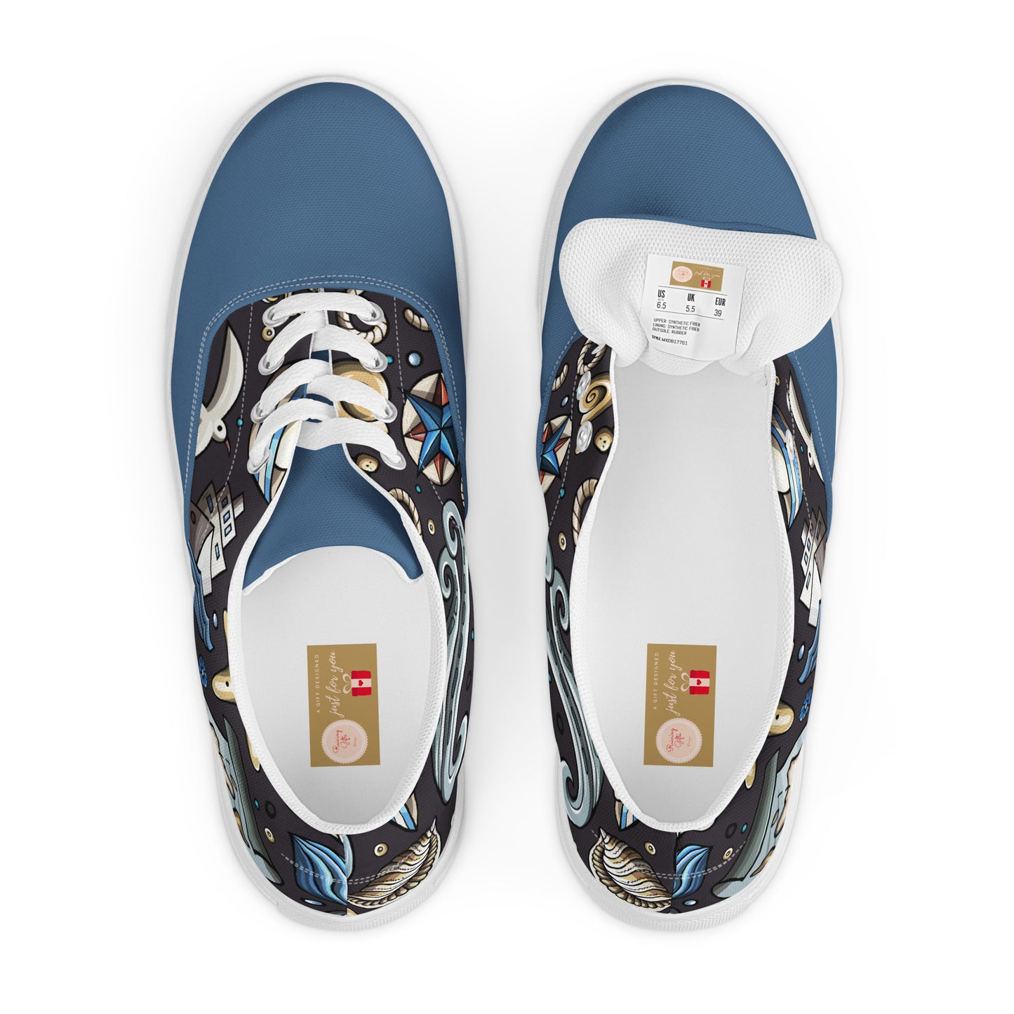 Sail the High Seas in Style with Our Men's Lace-Up Canvas Shoes - Featuring a Hilarious Nautical Cartoon Pattern that's Sure to Make a Splash! Perfect for Any Seafaring Gentlemen - Only from Raining Gifts Design!