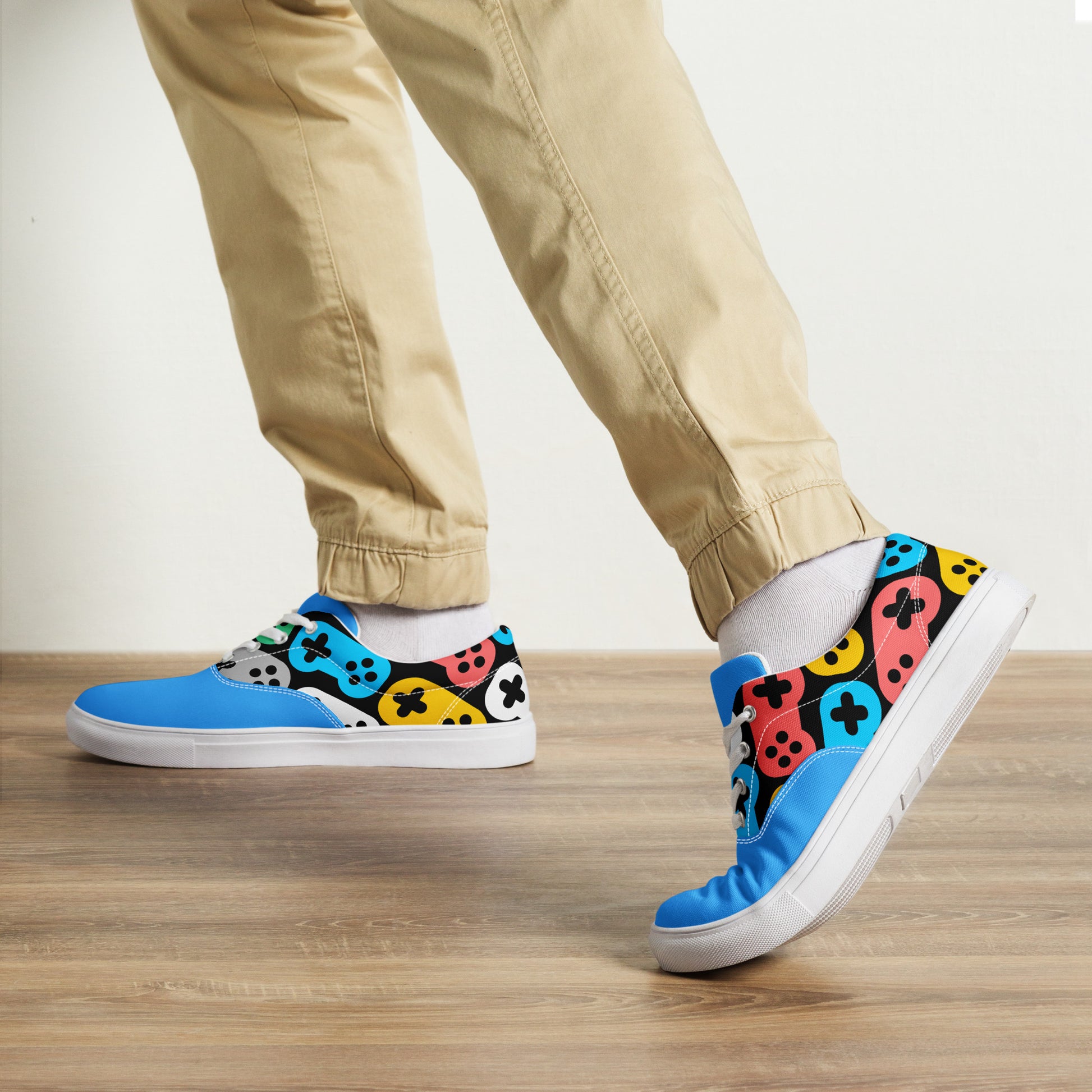 Experience the ultimate in style and comfort with Raining Gifts Design's Men's Lace-Up Canvas Shoes featuring a Joystick Pattern Seamless design - buy now and step up your shoe game!