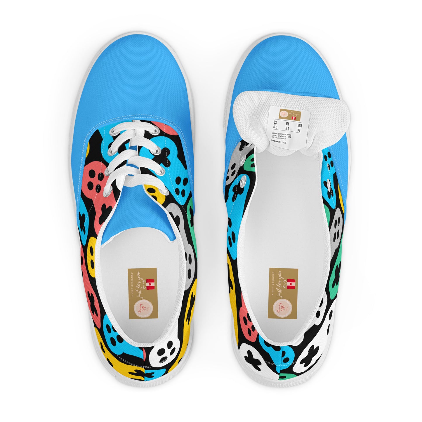 Game On: Men's Lace-Up Canvas Shoes with Seamless Joystick Pattern - Only at Raining Gifts Design!