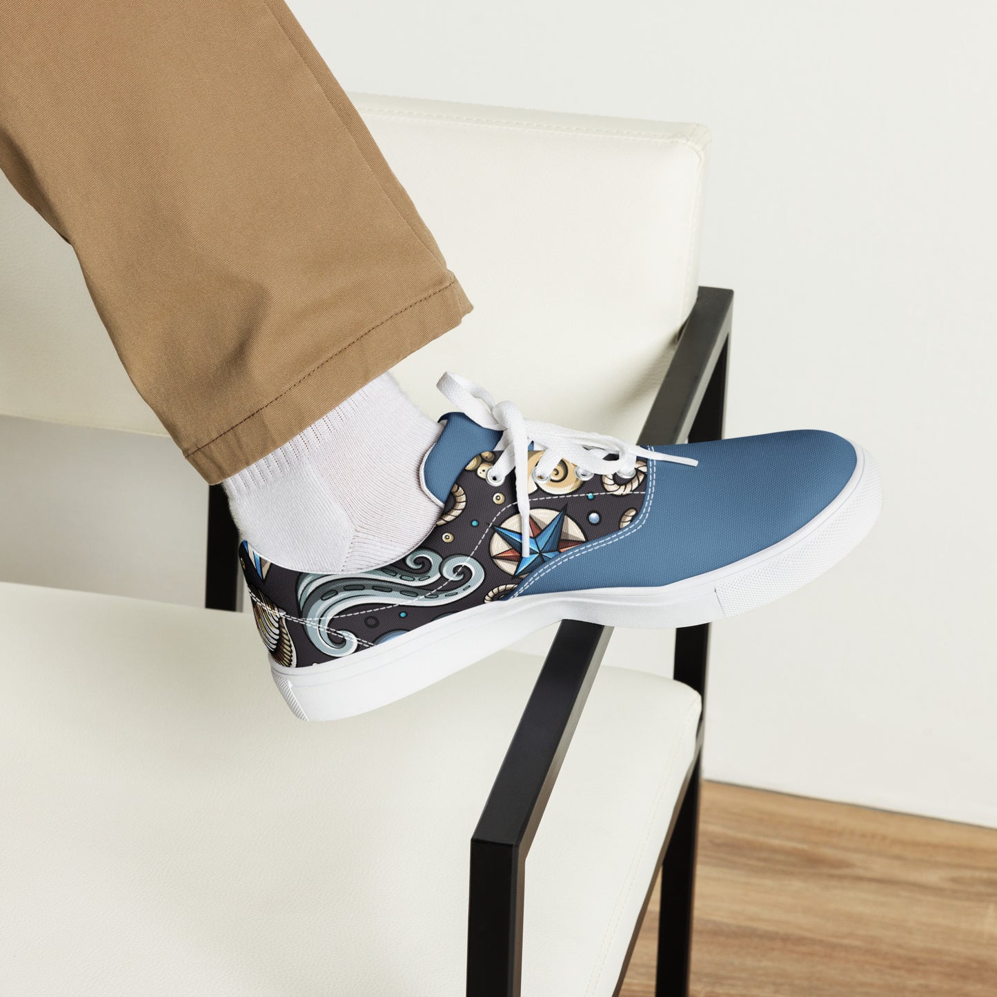 Sail the High Seas in Style with Our Men's Lace-Up Canvas Shoes - Featuring a Hilarious Nautical Cartoon Pattern that's Sure to Make a Splash! Perfect for Any Seafaring Gentlemen - Only from Raining Gifts Design!
