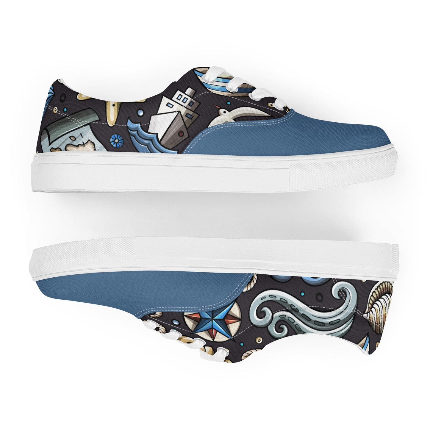 Sail the High Seas in Style with Our Men's Lace-Up Canvas Shoes - Featuring a Hilarious Nautical Cartoon Pattern that's Sure to Make a Splash! Perfect for Any Seafaring Gentlemen - Only from Raining Gifts Design!