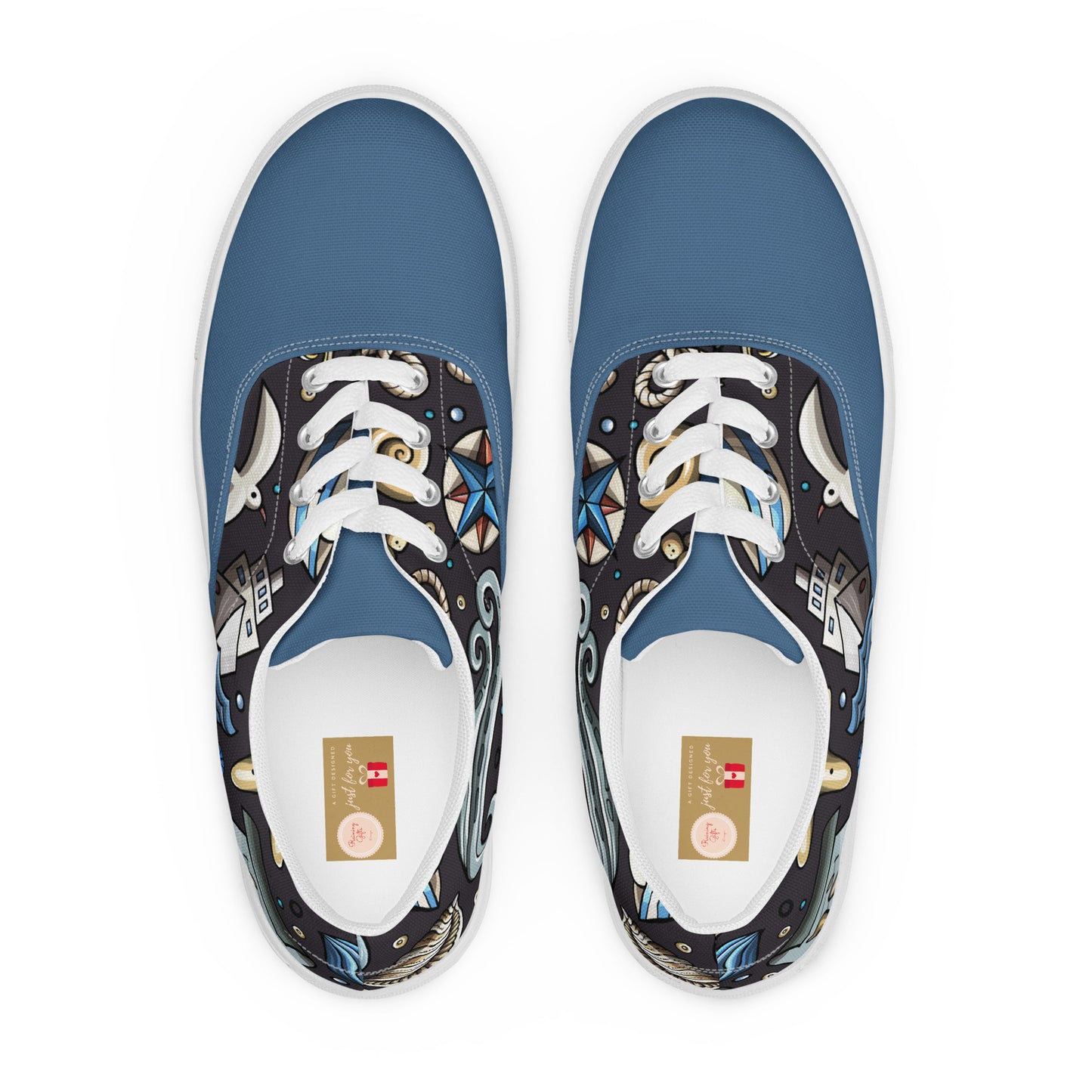 Sail the High Seas in Style with Our Men's Lace-Up Canvas Shoes - Featuring a Hilarious Nautical Cartoon Pattern that's Sure to Make a Splash! Perfect for Any Seafaring Gentlemen - Only from Raining Gifts Design!