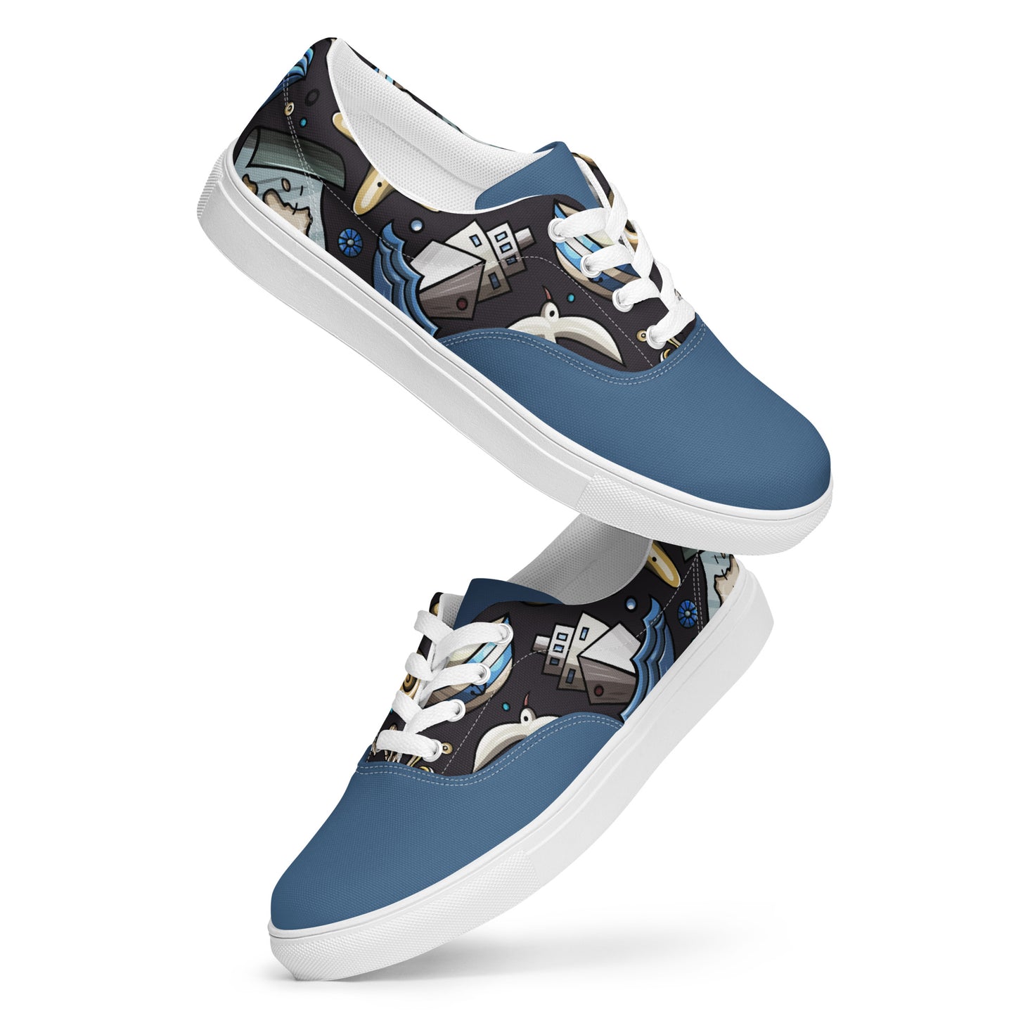 Sail the High Seas in Style with Our Men's Lace-Up Canvas Shoes - Featuring a Hilarious Nautical Cartoon Pattern that's Sure to Make a Splash! Perfect for Any Seafaring Gentlemen - Only from Raining Gifts Design!