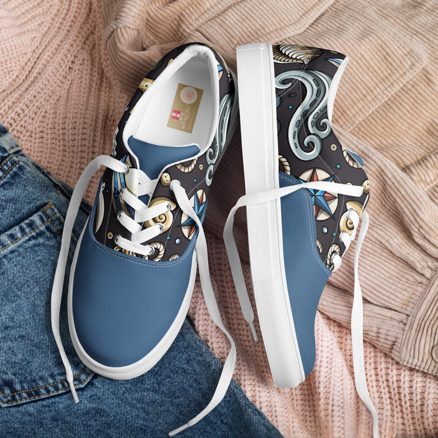 Sail the High Seas in Style with Our Men's Lace-Up Canvas Shoes - Featuring a Hilarious Nautical Cartoon Pattern that's Sure to Make a Splash! Perfect for Any Seafaring Gentlemen - Only from Raining Gifts Design!