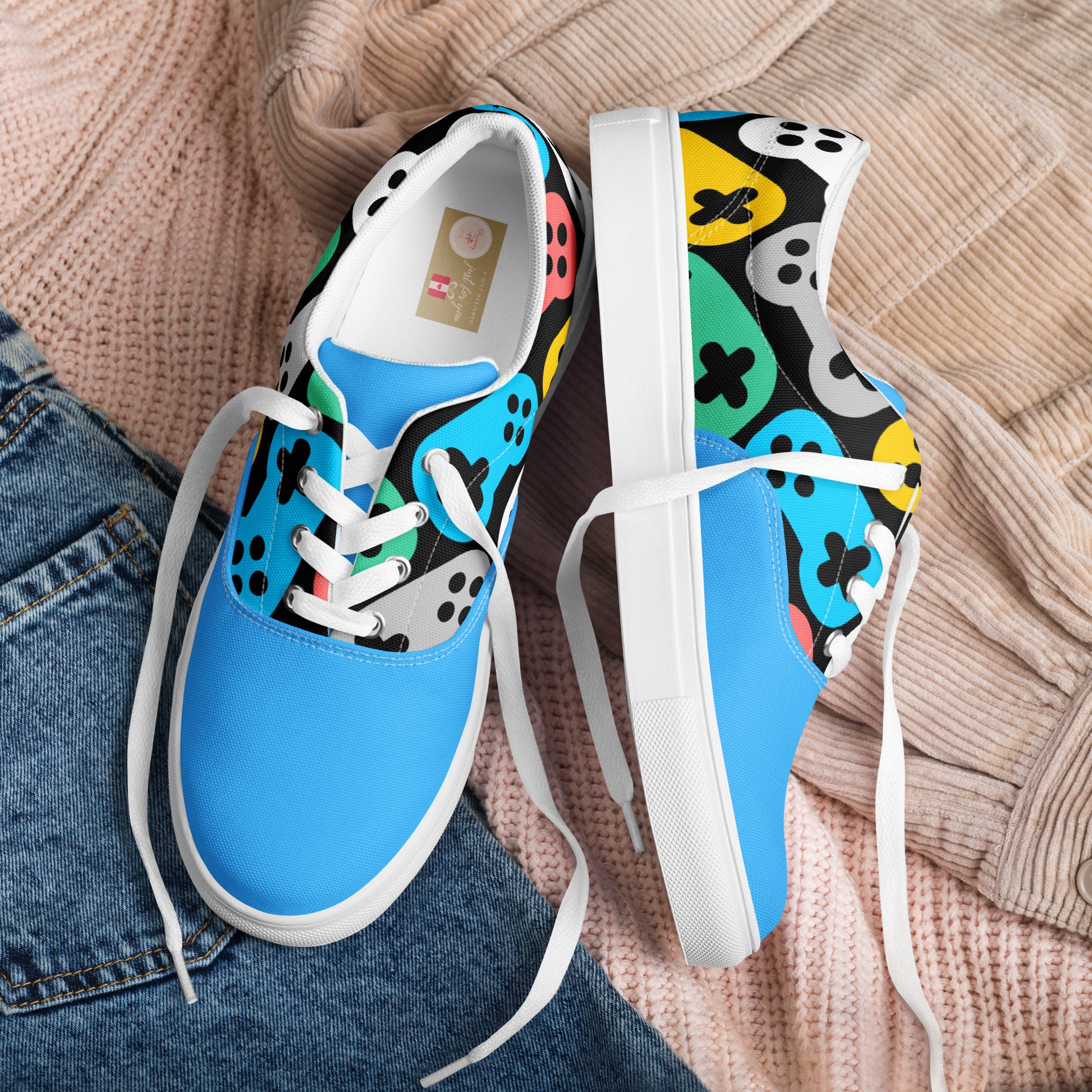 Get a grip with our Men's Lace-Up Canvas Shoes featuring a unique Joystick Pattern Seamless design from Raining Gifts Design - perfect for gamers and fashion-forward individuals alike!