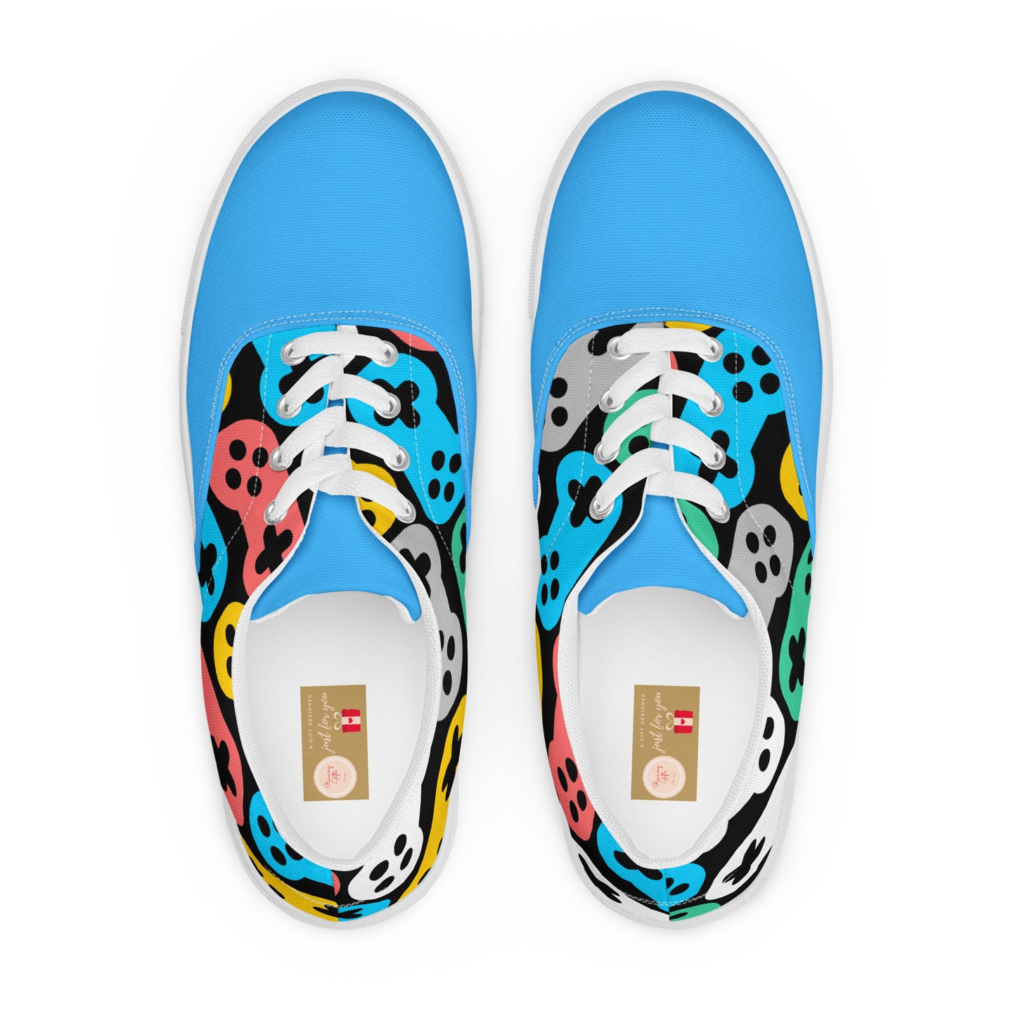 Game On: Men's Lace-Up Canvas Shoes with Seamless Joystick Pattern - Only at Raining Gifts Design!